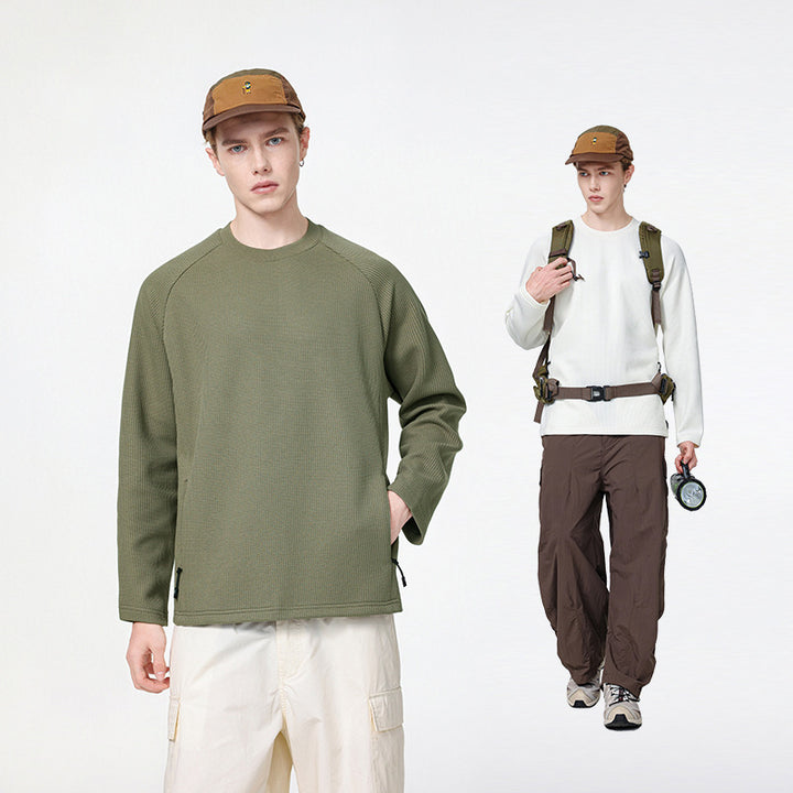Herren Waffelstruktur-Thermo-Sweatshirt mit Raglanärmeln und Reißverschlusstaschen Drune