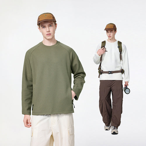 Herren Waffelstruktur-Thermo-Sweatshirt mit Raglanärmeln und Reißverschlusstaschen Drune