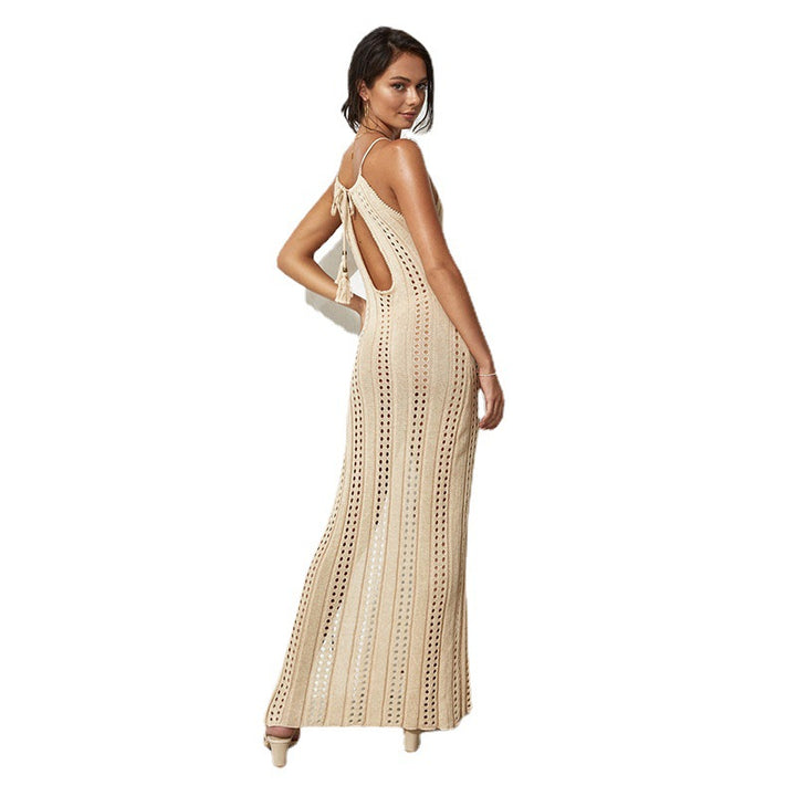 Damen elegantes, transparentes Maxikleid mit zarten Häkelverzierungen Drune