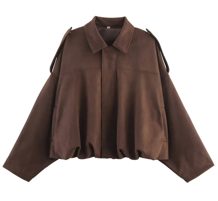 Damen 1000+ weit geschnittene Cropped‑Blousonjacke im Cape‑Look mit Schulterriegeln und gerafftem Saum Drune