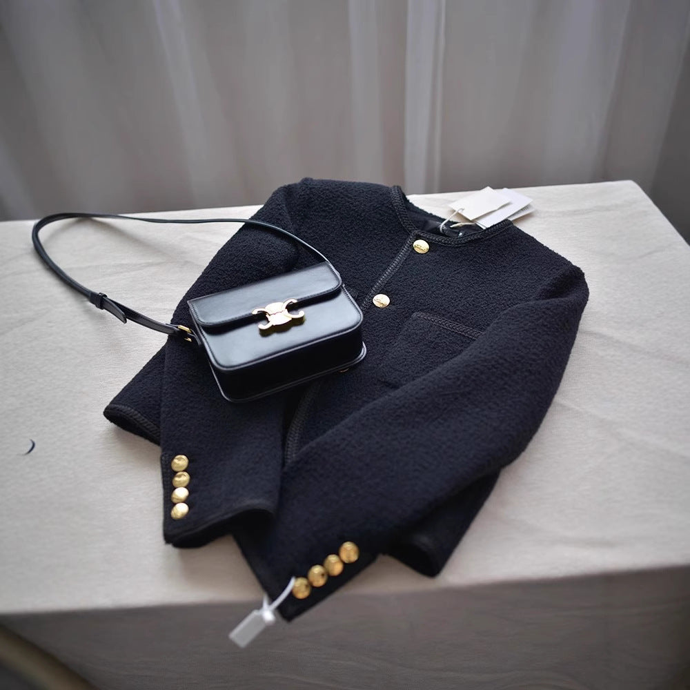 Damen Modische Boucléjacke mit goldenen Knöpfen Drune