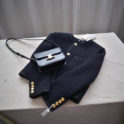 Damen Modische Boucléjacke mit goldenen Knöpfen Drune