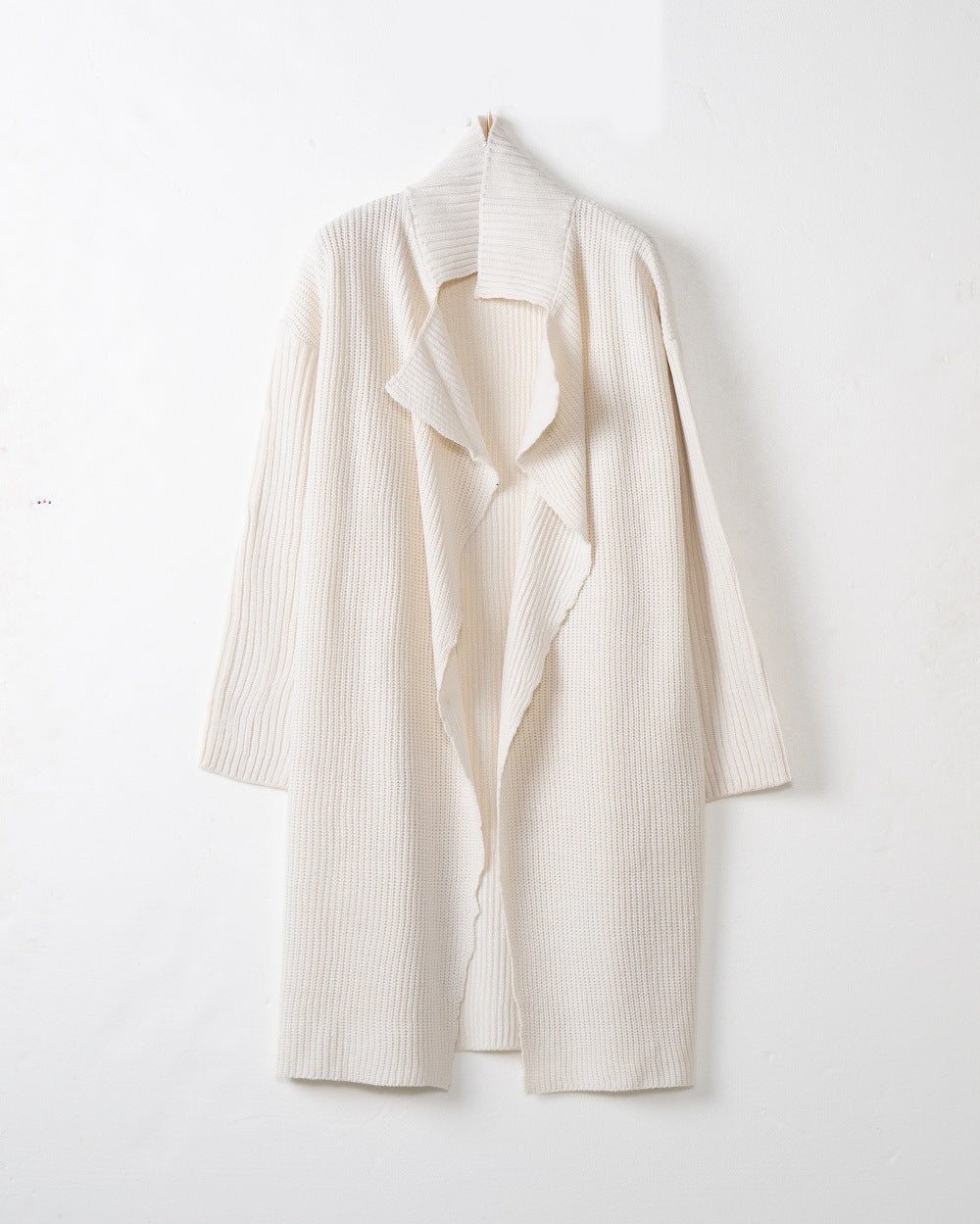 Damen langer offener Rippstrick-Cardigan mit weitem Schalkragen Drune