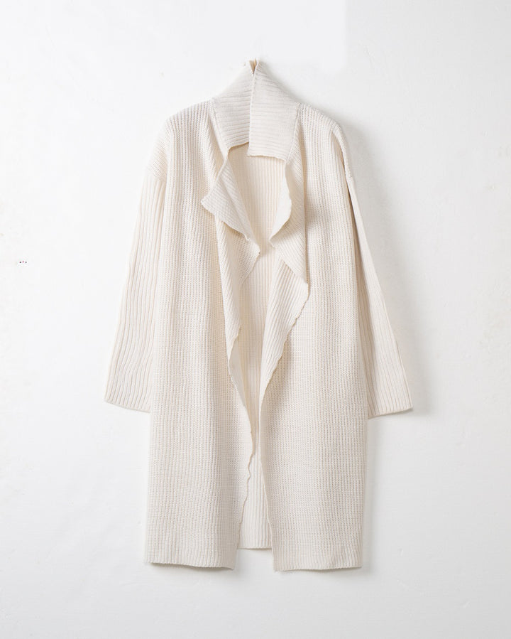 Damen langer offener Rippstrick-Cardigan mit weitem Schalkragen Drune