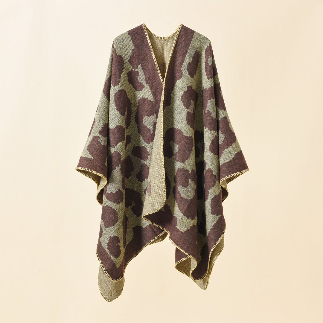 Damen Oversize-Strickruana mit grafischem Jacquard und Zierstich Drune
