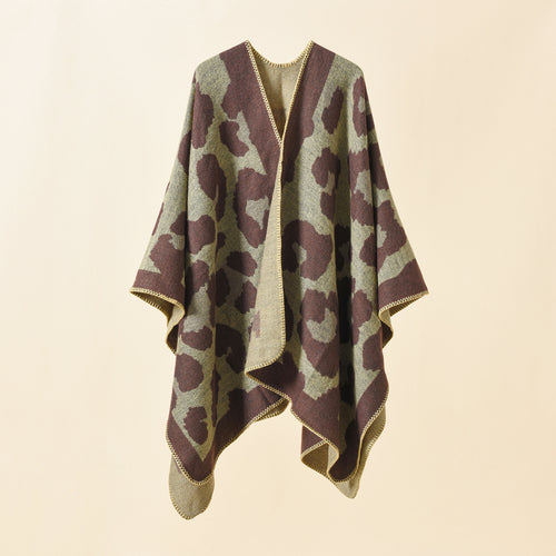 Damen Oversize-Strickruana mit grafischem Jacquard und Zierstich Drune