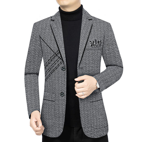 Herren Taillierter Strickblazer im Bouclé-Look mit aufgesetzten Taschen Drune