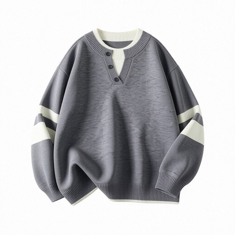 Damen Sportlicher Oversize-Pullover mit Knopfleiste Drune