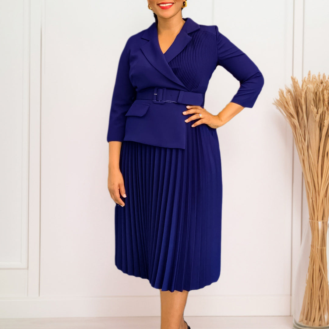 Damen Plissee Blazer-Kleid mit gleichzeitigem Taillengürtel Drune