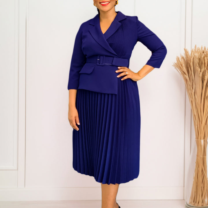 Damen Plissee Blazer-Kleid mit gleichzeitigem Taillengürtel Drune