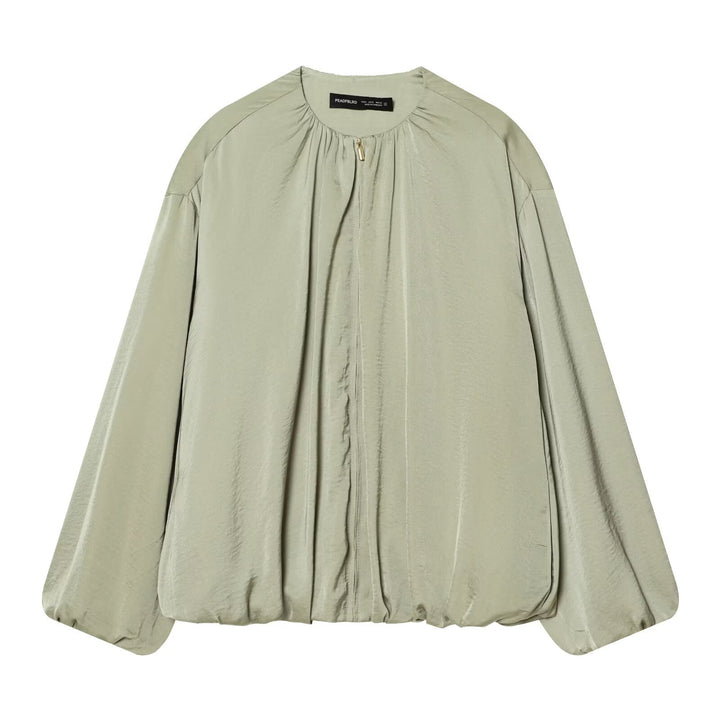 Damen Leichte Cropped-Blousonjacke mit Rundhals, Ballonärmeln und Tunnelzugsaum Drune