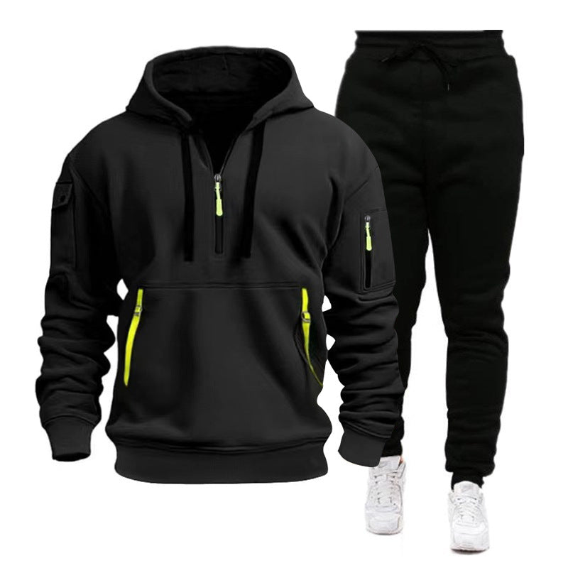 Herren nan Performance-Hoodie- und Jogginganzug mit Neon-Zippern, Utility-Taschen und elastischem Tunnelzug Drune