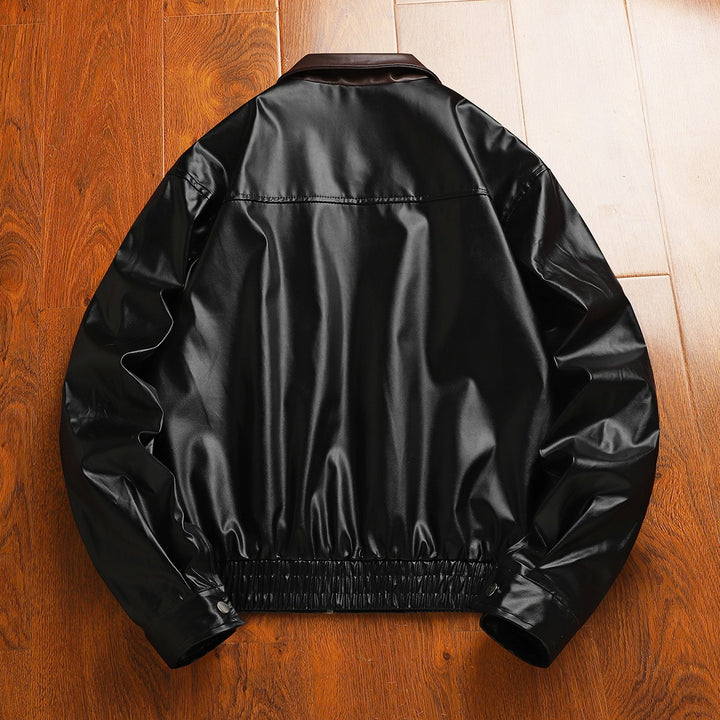 Herren Modische Kunstlederjacke mit hochgeschlossenen Kragen und praktischen Taschen Drune