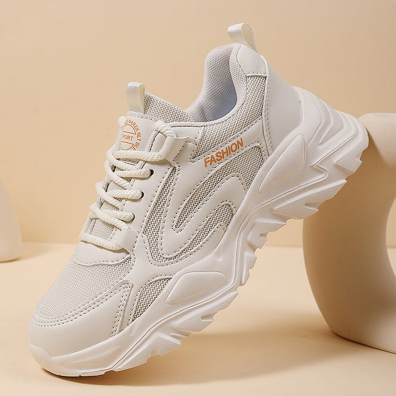 Damen nan voluminöser Plateau-Lifestyle-Sneaker mit Mesh- und Kunstledermix, gepolsterter Ferse und profiliertem Dämpfungssockel Drune