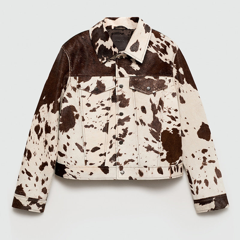Damen modische Lammfelljacke mit auffälligem Tiermotiv Drune
