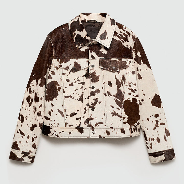 Damen modische Lammfelljacke mit auffälligem Tiermotiv Drune