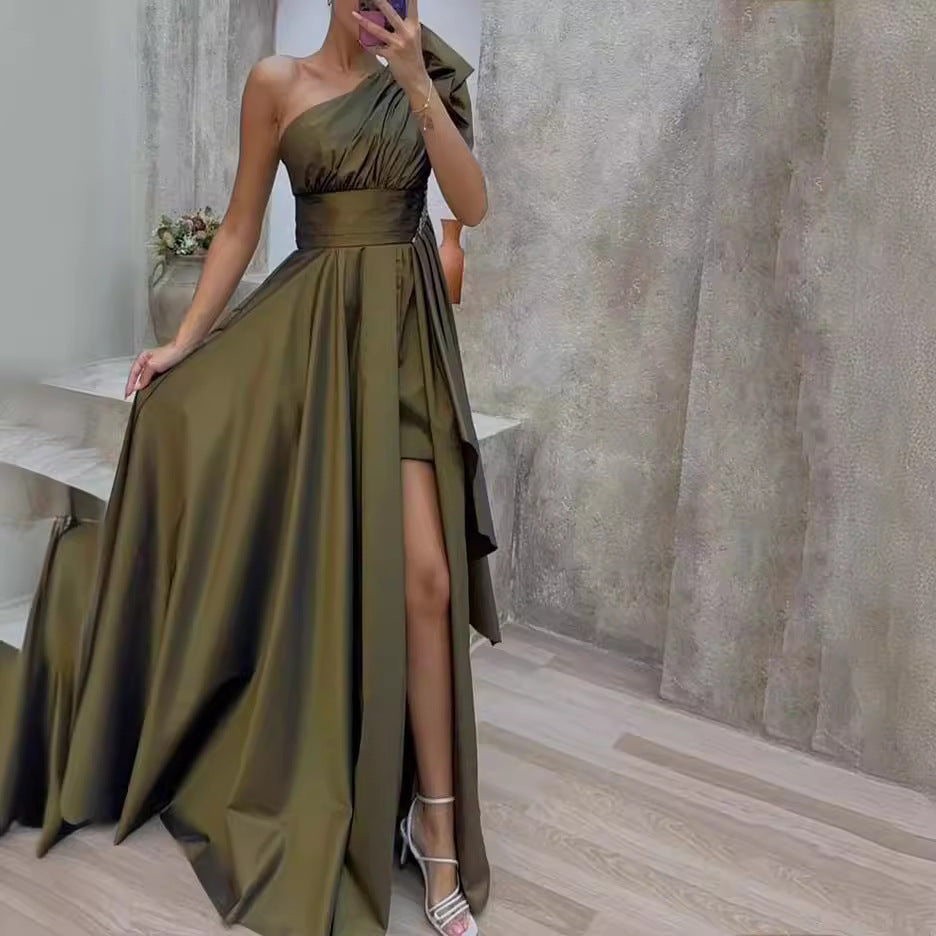 Damen Elegantes Ein-Schulter Abendkleid mit geschwollenem Rock Drune