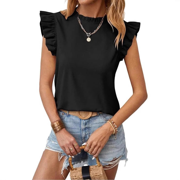 Damen Bluse mit Rüschendetails und elegantem Rundhalsausschnitt Drune