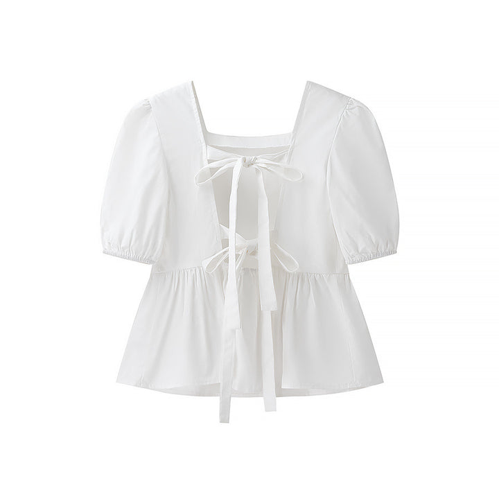 Damen bezaubernde Bluse mit Knoten-Detail und Puffärmeln Drune