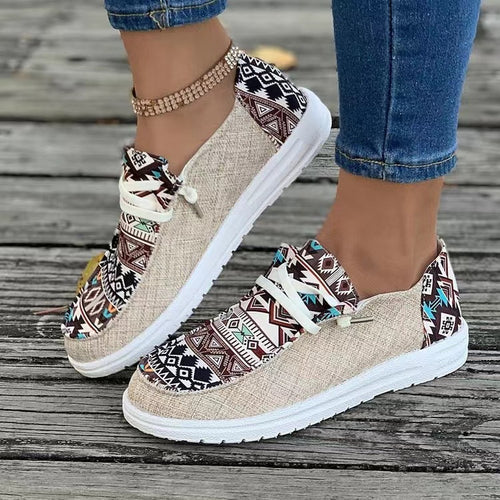 Damen Aztekische Slip-On Sneakers mit Strickoberteil und Mokassin-Naht Drune