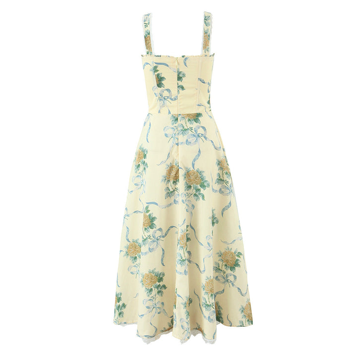 Damen Maxikleid mit floralem Design und eleganter Schnürung Drune