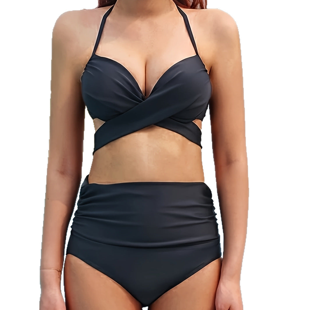 Damen eleganter Hochgeschnittener Bikini mit raffinierter Wickeloptik Drune