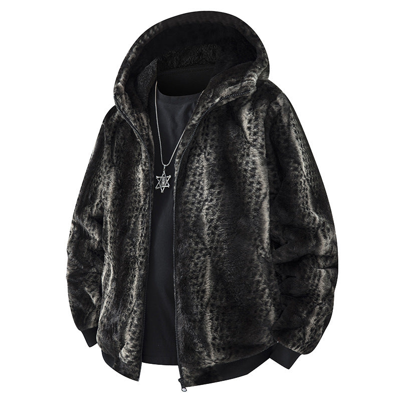 Herren Kapuzen-Fleecejacke im Oversized-Look mit weichem Kunstfellfutter Drune