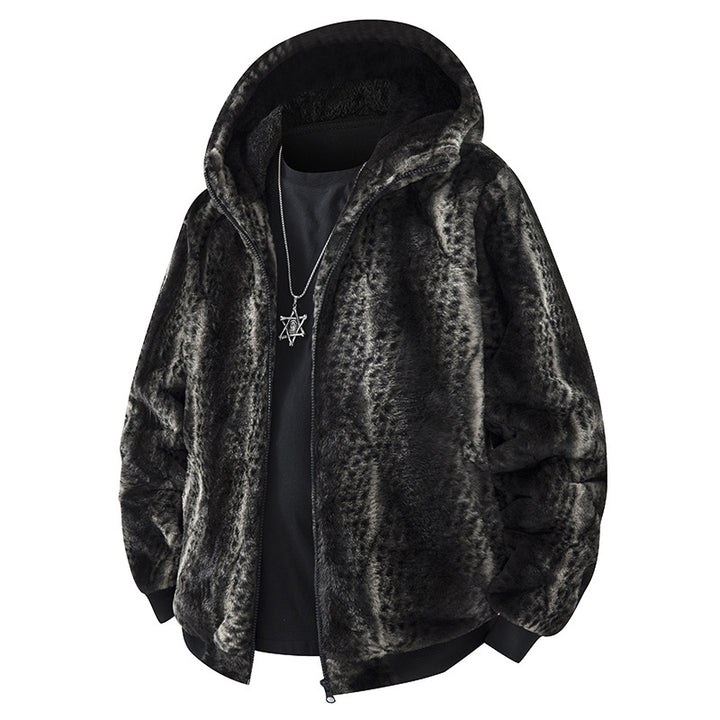 Herren Kapuzen-Fleecejacke im Oversized-Look mit weichem Kunstfellfutter Drune