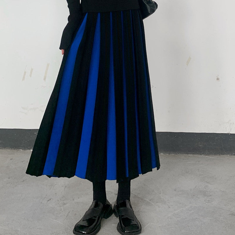 Damen Eleganter Plissee-Rock mit kontrastierenden Streifen Drune