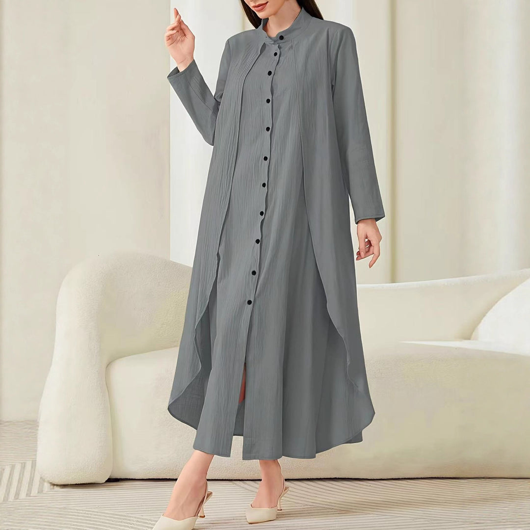 Damen Midi-Kleid mit fließendem Schnitt und Knopfleiste Drune