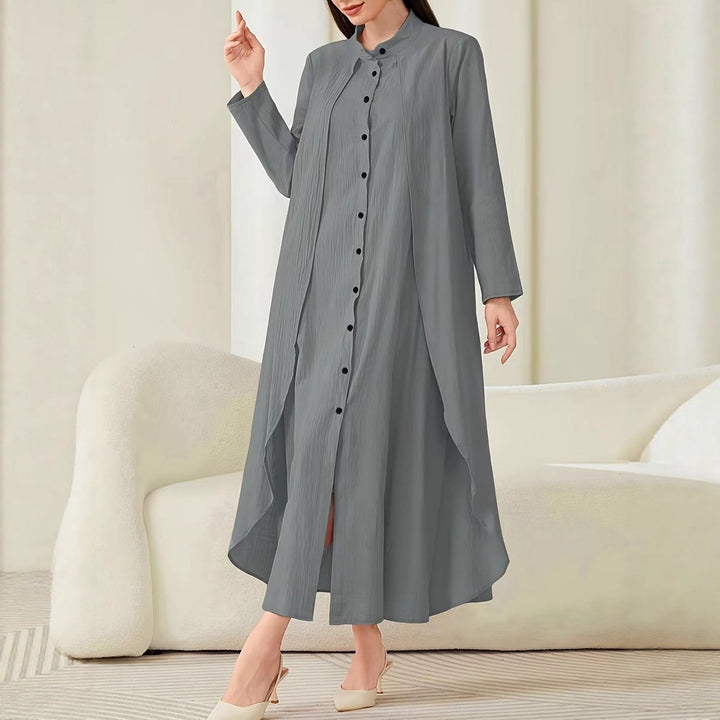 Damen Midi-Kleid mit fließendem Schnitt und Knopfleiste Drune