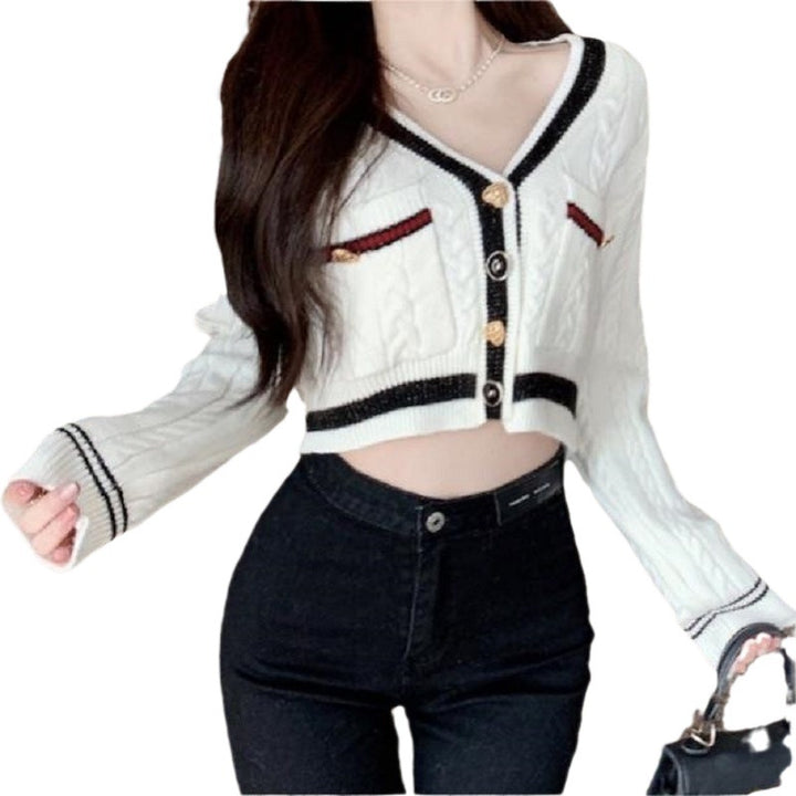 Damen Strickjacke mit Zopfmuster und kontrastierenden Taschen Drune