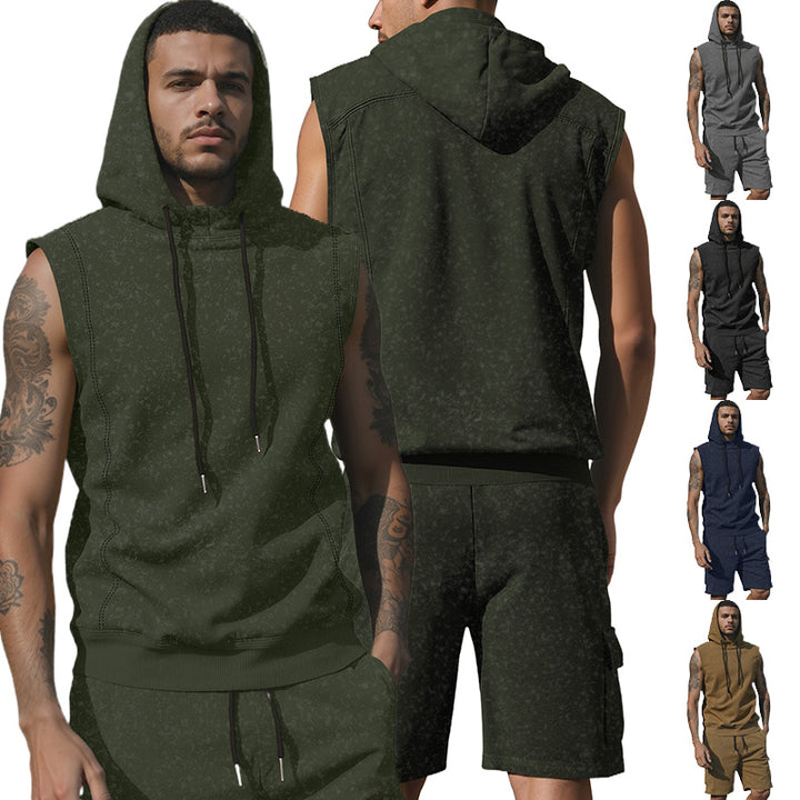 Herren nan Kapuzen-Muskelshirt-Set mit funktionaler Cargobermuda Drune