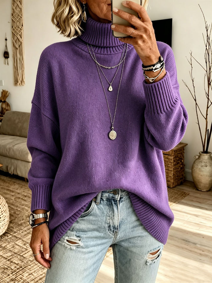 Damen Oversize Rollkragenpullover aus Feinstrick mit gerippten Bündchen und überschnittener Schulter Drune