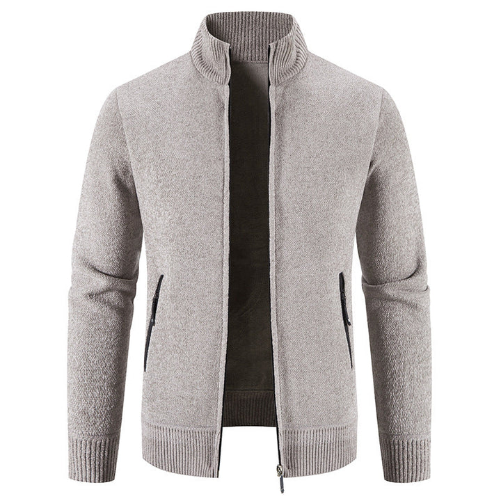 Herren elegante Strickjacke mit hohem Kragen und praktischen Reißverschlusstaschen Drune