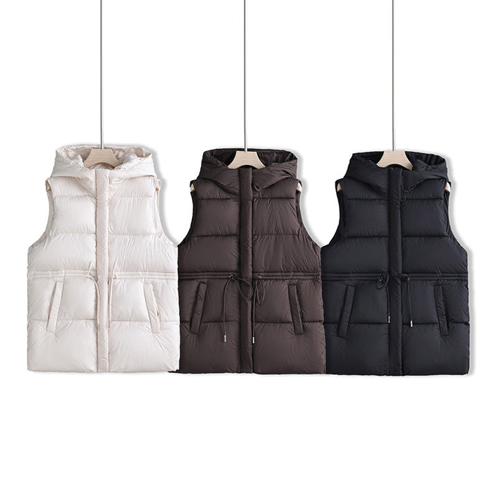 Damen nan gesteppte Kapuzenweste mit verstellbarem Taillenzug und winddichter Thermofütterung Drune