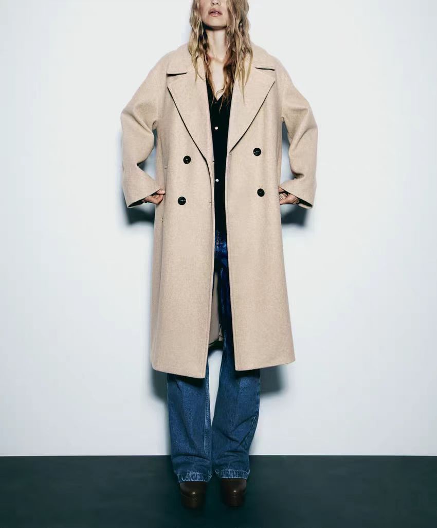 Damen trendiger Wollmantel mit doppelter Knopfreihe und elegantem Schnitt Drune