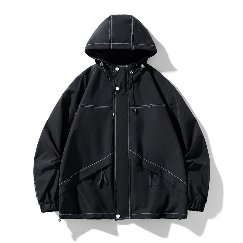 Herren Oversize-Softshell-Jacke mit Kapuze, wasserabweisender Oberfläche & kontrastierenden Nahtdetails Drune