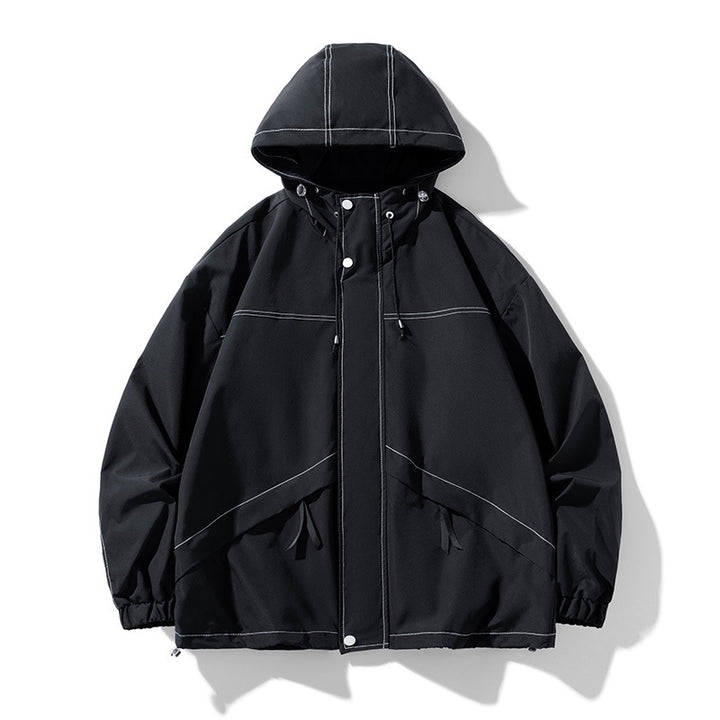 Herren Oversize-Softshell-Jacke mit Kapuze, wasserabweisender Oberfläche & kontrastierenden Nahtdetails Drune