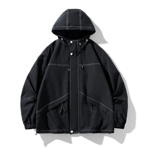Herren Oversize-Softshell-Jacke mit Kapuze, wasserabweisender Oberfläche & kontrastierenden Nahtdetails Drune