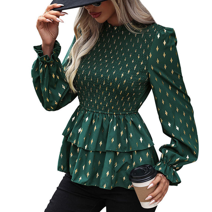 Damen Elegantes Rüschenoberteil mit Gold-Details Drune