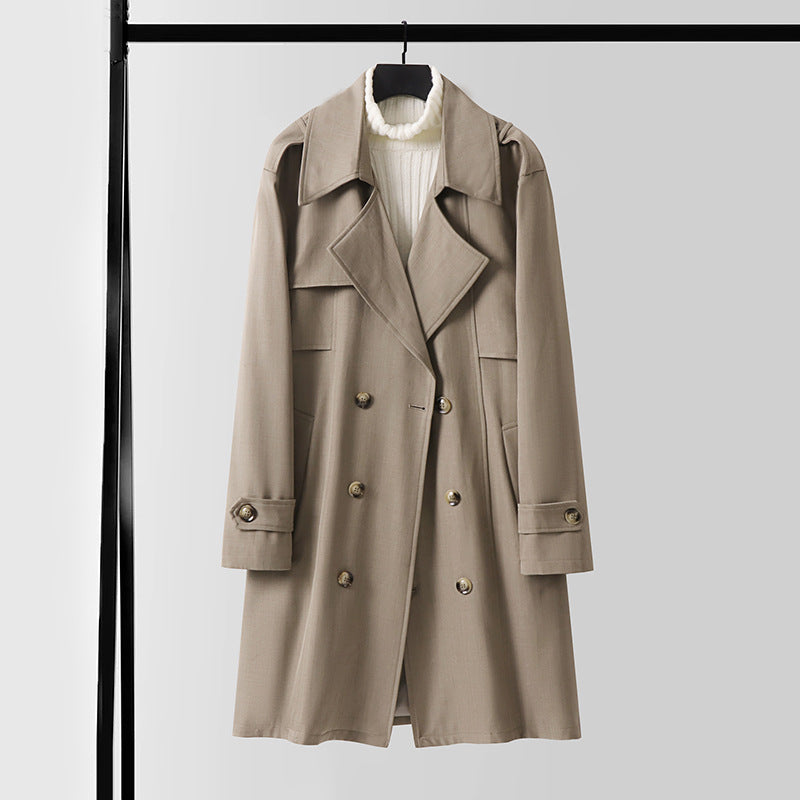 Damen Doppelreihiger Kurztrenchcoat aus leichtem Wollmix mit soften Fall und Schulterklappen Drune