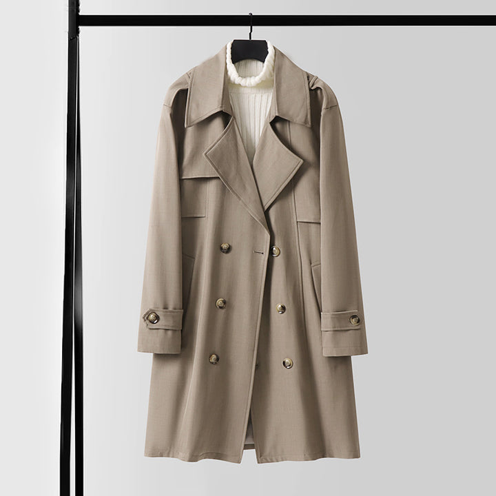 Damen Doppelreihiger Kurztrenchcoat aus leichtem Wollmix mit soften Fall und Schulterklappen Drune