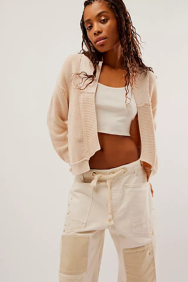 Damen Modische Strickjacke mit großen Taschen
