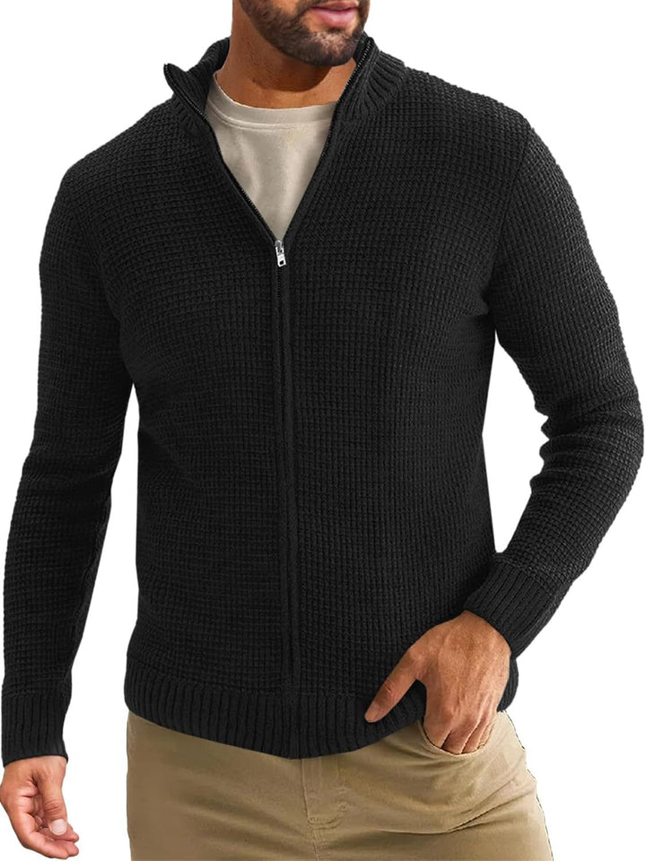 Herren Reißverschluss-Strickjacke mit Waffelstruktur und Stehkragen Drune