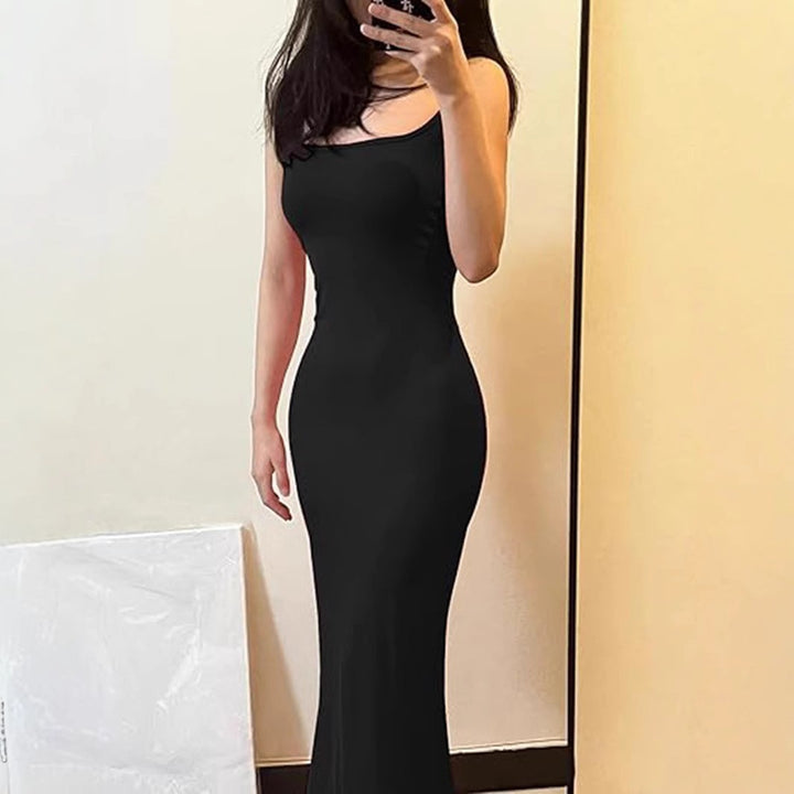 Damen figurbetontes Maxikleid mit schmalen Spaghettiträgern und elegantem Schnitt Drune