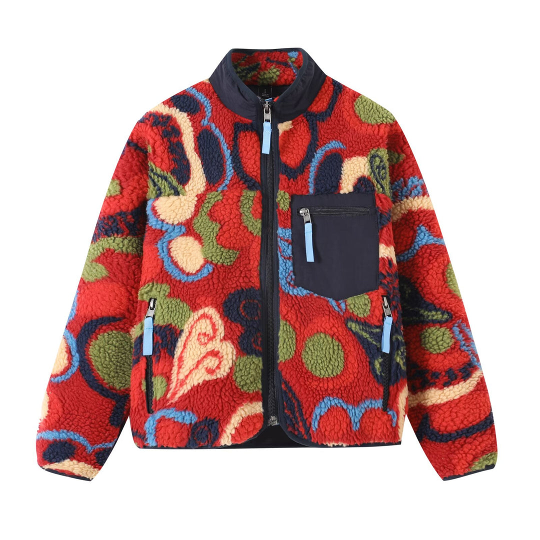 Damen farbenfrohe Fleecejacke mit hohem Kragen und praktischen Taschen Drune