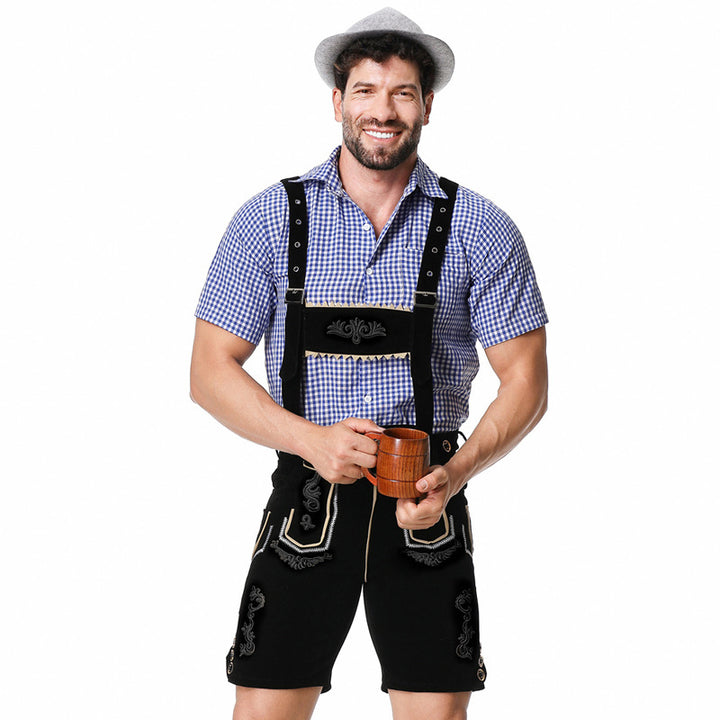 Herren nan traditionelle kurze Trachtenlederhose mit aufwendiger Stickerei und verstellbaren Trägern Drune