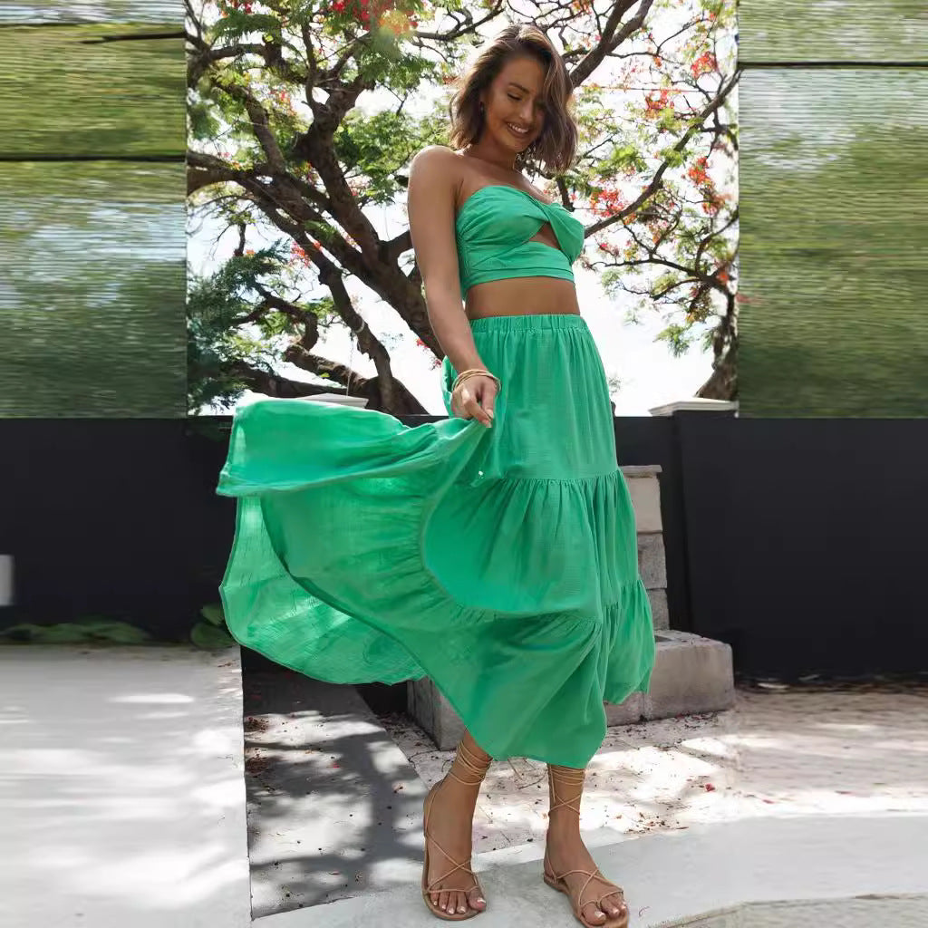 Damen Zweiteiliges Set aus Crop-Top und Maxirock mit luftiger Silhouette Drune