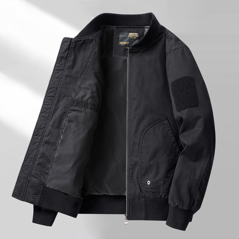Herren  Canvas Zip-up Rippbündchen Utility-Jacke mit gewölbten Taschenpaneelen Drune